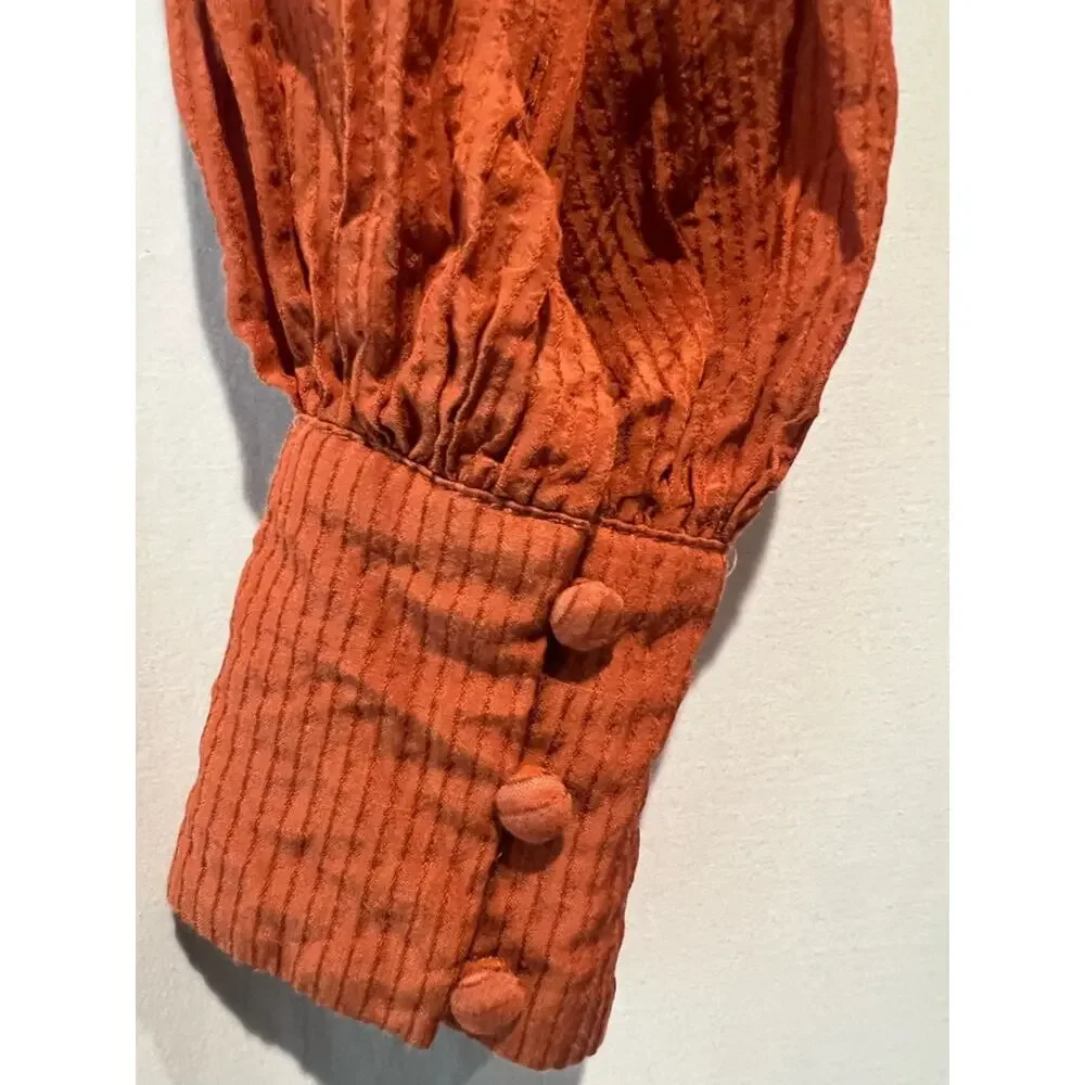 ASTR The Label Rust Smocked Crop Top Puff Sleeve Hook Front XS